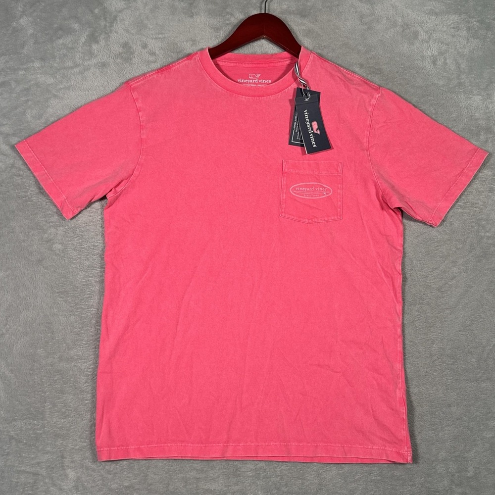 Vineyard Vines Shirt Mens Small Pink Outlined Surf Logo Pocket Short Sleeve Tee